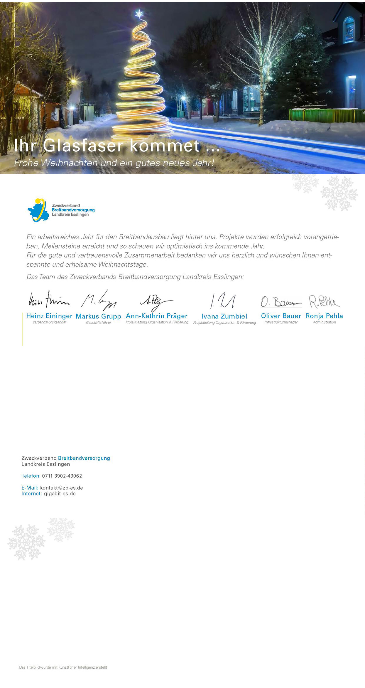 Weihnachtskarte 2023 . Zweckverband Breitbandversorgung Landkreis Esslingen